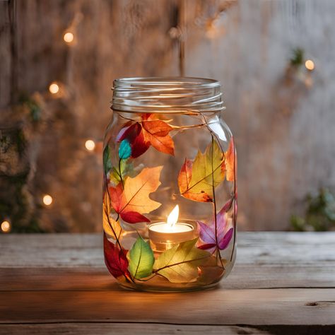 Diy Fall Craft Ideas For Adults, Glass Jar Candles Diy, What To Do With Jars, Jelly Jar Crafts, Make Floating Candles, Candle Jars Crafts, Mason Jar Craft Ideas, Unique Fall Decor, Jar Craft Ideas