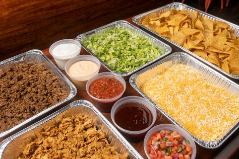 Taco Bar Meal Train, Taco Bar New Years Eve, Nacho Bar Catering, Work Buffet Ideas Food Bars, Taco And Nacho Bar Parties, Nacho Buffet Party Ideas, Taco Man Party, Walking Taco Station, Walking Taco Bar Party Set Up Ideas