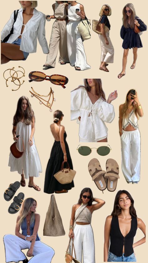 Fashion Trending Moodboard, Hot Weather Outfits, Greece Outfit, Classy Summer Outfits, Beachy Outfits, European Summer Outfits, Stylish Mom, Outfit Collage, Europe Fashion