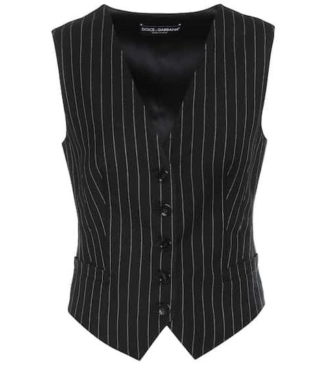 Striped wool-blend vest | Dolce & Gabbana Fashion Vest Womens, Pin Stripe Vest, Junko Cosplay, Black Vest Top, Hope Core, Prince Aesthetic, Black Suit Vest, Single Breasted Suit, Versace Jacket