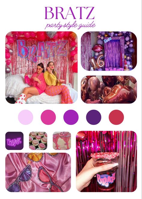 Bratz Aesthetic Decor, Bratz Adult Party, Bratz Birthday Party Ideas Decoration, Sleepover Adult Party, Bratz Bday Party, Bratz Bachelorette Party, Bratz Party Theme, Bratz Party Decorations, Bratz Themed Birthday Party