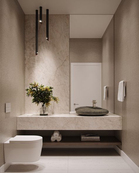 Powder Rooms 2022, Powder Toilet Ideas, Powder Room Contemporary Design, Interior Design Powder Room, Ultra Modern Powder Room, Modern Contemporary Toilet Design, Powder Bathroom Interior Design, Bathroom Vanity Minimalist, Bathroom Modern Design Luxury