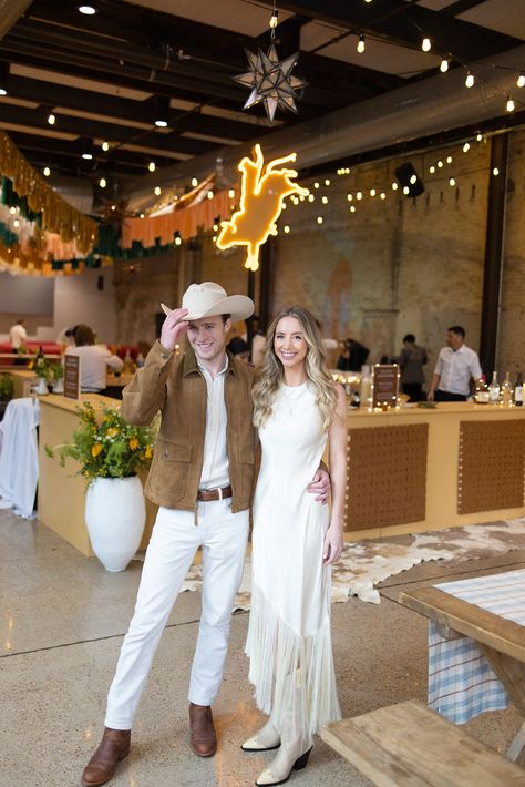 The wedding welcome party at 800 Congress was a hit to welcome guests to Austin, Texas! We love all of the special stationery touches to bring this Texas welcome to life. Austin Themed Party, Nashville Formal Outfits, Country Rehearsal Dinner Ideas, Cowgirl Reception Outfit, Western Rehearsal Dinner Bride Outfit, Country Chic Rehearsal Dinner, Western Dress And Boots Outfit, Western Wedding Rehearsal Outfit, Country Glam Outfit Western Chic