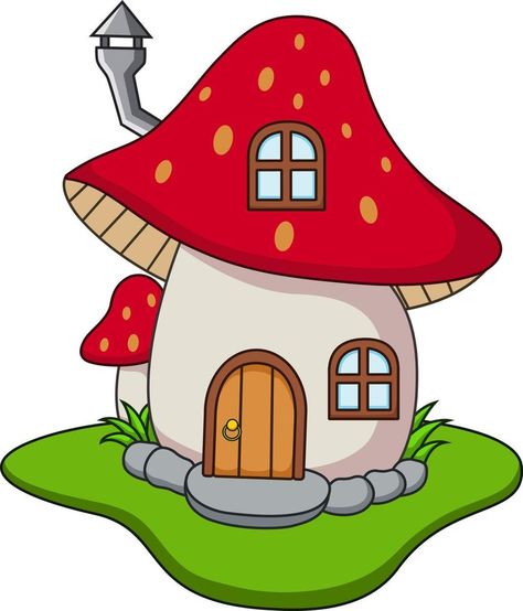 Knome Houses Drawing, Cute Houses Drawings, Mushroom Cute Art, House Cute Drawing, Cute Mushroom House Drawing, Mushroom House Cartoon, Cartoon Kids Drawing, House Cartoon Drawing, Cartoon House Drawing