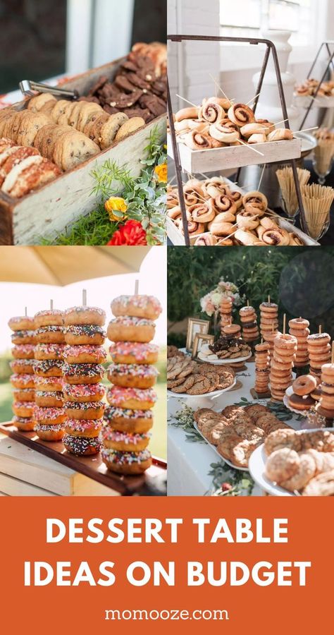 dessert table ideas on a budget Sweets Tables Ideas, Party Dessert Table Ideas Display, Dessert Table Ideas Sweet 16, Rustic Wedding Snack Table, Dessert Food Bars For Parties, Snack Buffet Table, Dessert Buffets Ideas, Bbq Dessert Table Ideas, Dessert Table Ideas 40th Birthday