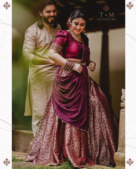 Hindu Engagement Dress, Hindu Engagement Dress Kerala, Engagement Dress Kerala, Hindu Engagement, Wedding Gift Packing, Kerala Dress, Traditional Photoshoot, Kerala Engagement Dress, Marriage Outfit