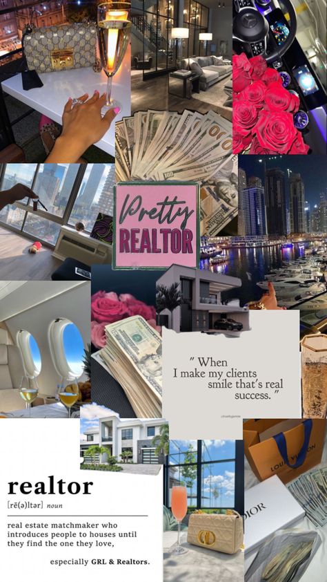 Real Estate Boards Ideas, Real Estate Dream Board, Aesthetic Real Estate Pictures, Real Estate Dream Job, Realtor Black Women, Jobs As Aesthetics, Real Estate Woman Aesthetic, Pink Real Estate Aesthetic, Future Real Estate Agent