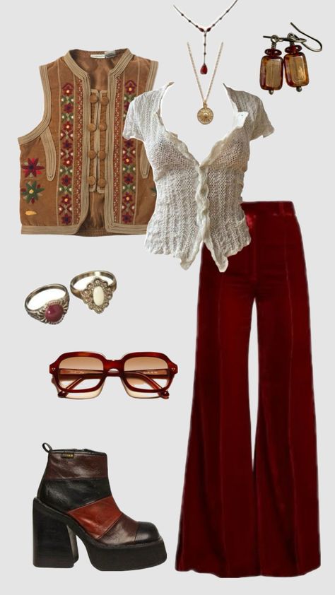 70s inspired outfit #outfitinspo #vintage #70s #70saesthetic #70sfashion Festival Outfits Boho, White Jeans Fall Outfit, 70s Outfits Aesthetic, White Jeans Fall, Jeans Fall Outfit, Vibe Outfits, 70s Inspired Outfits, Outfits 70s, Mode Hippie