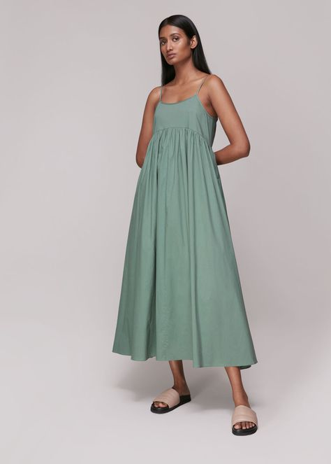 Buy Sage Green Camilla Trapeze Dress | WHISTLES from whistles.com. Our latest maxi dress comes in a trapeze silhouette and has been designed in a soothing sage green hue that will make a statement. Trapeze Silhouette Dress, Latest Maxi Dresses, Trapeze Silhouette, Contemporary Dresses, Silhouette Illustration, 2nd Year, Trapeze Dress, High Street Fashion, Dresses Ideas