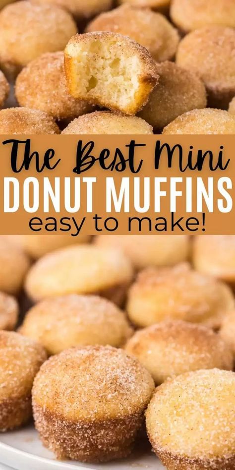 Cinnamon Pancake Muffins, How To Make Donut Holes At Home, Donut Muffins Cinnamon Sugar, Muffin Donut Recipes, Baked Donut Holes Recipes Easy, Cinnamon Mini Muffins, Cinnamon Donut Muffins, Silicone Mini Muffin Pan Recipes, Single Muffin Recipe