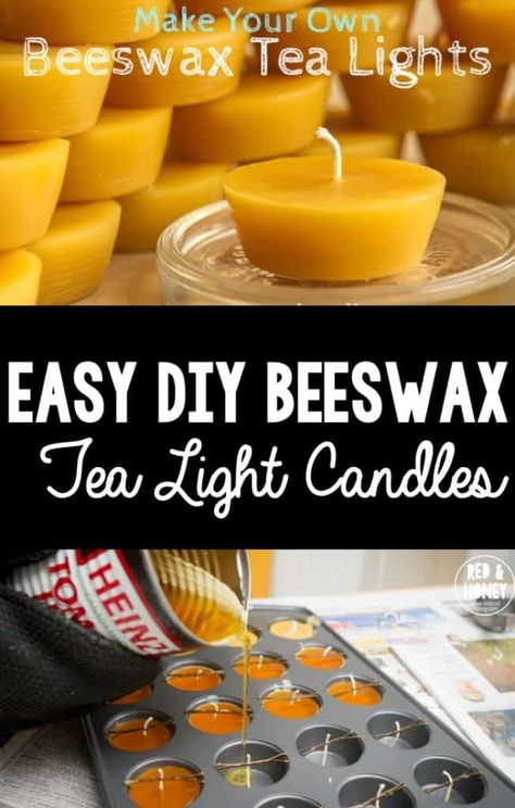 Bees Wax Candle Making, Honey Candles Diy, Candle Making Beeswax Tutorials, How To Make Tea Light Candles, How To Make Wax Candles At Home, Beeswax Uses, Beeswax Crafts, Tea Lights Diy, Making Beeswax Candles