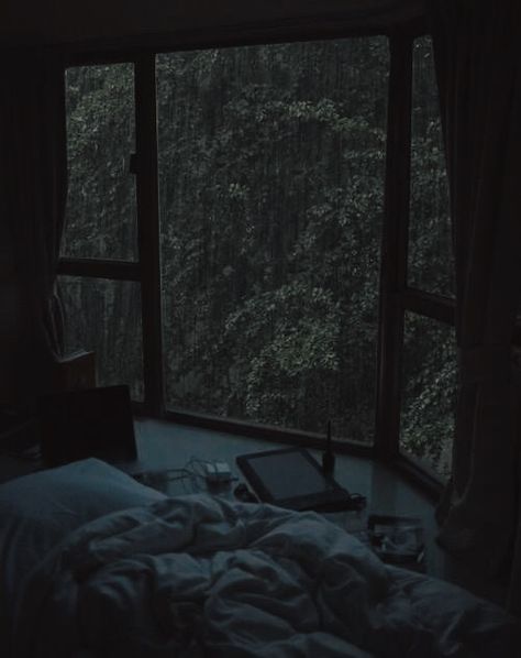 Dark Bedroom Decor, Dark Naturalism Aesthetic, Cozy Dark Bedroom, Dark Bedroom Aesthetic, Rainy Window, Dark Naturalism, Windows To The Soul, Dark Windows, Rainy Day Aesthetic