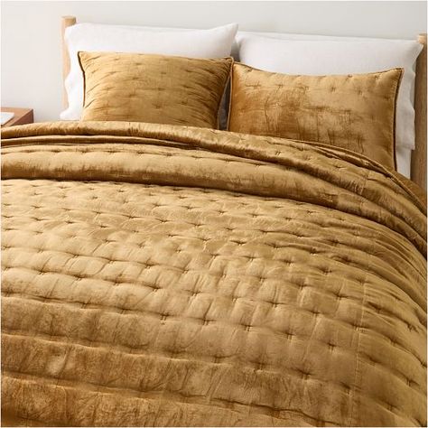 Modern Quilts & Coverlets | West Elm Gold Velvet Bedding, Velvet Quilted Bedding, Gold Bedding, Tennessee House, Velvet Bedding, Velvet Bedspread, Velvet Comforter, Velvet Bedding Sets, Velvet Duvet