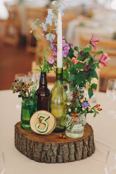 Love the flowers & berries!!!! Not crazy about the containers though. Wedding Vineyard Wedding Decor, Table With Flowers, Wedding Wine Bottles, Bottle Centerpieces, Wedding Bottles, Wine Bottle Decor, Wedding Table Decorations, Table Centers, Vineyard Wedding