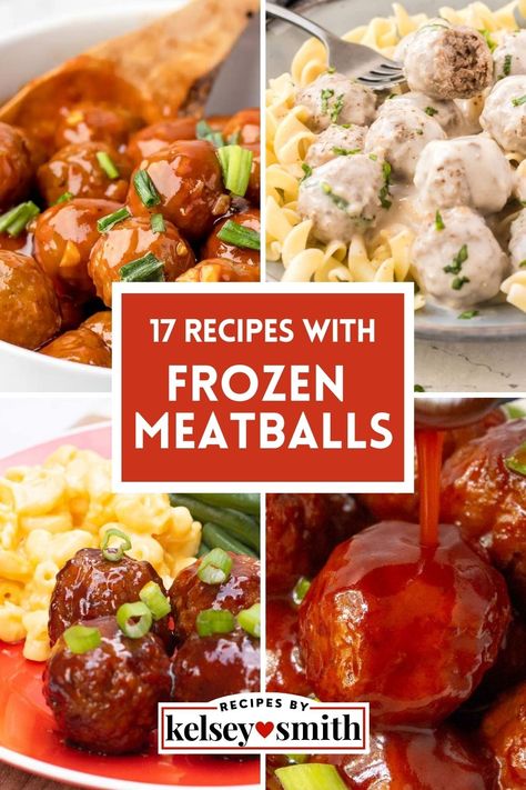 Honey sriracha meatballs, creamy garlic meatballs, BBQ meatballs, and grape jelly meatballs Quick Crockpot Meatballs, Air Fryer Frozen Meatballs Recipe, Recipes That Include Meatballs, Bariatric Turkey Meatballs, Meatball Recipes Dinner Meals, Frozen Turkey Meatballs Easy Dinners, Recipes Using Turkey Meatballs, Freezer Meals With Meatballs, Freezer Meals Meatballs