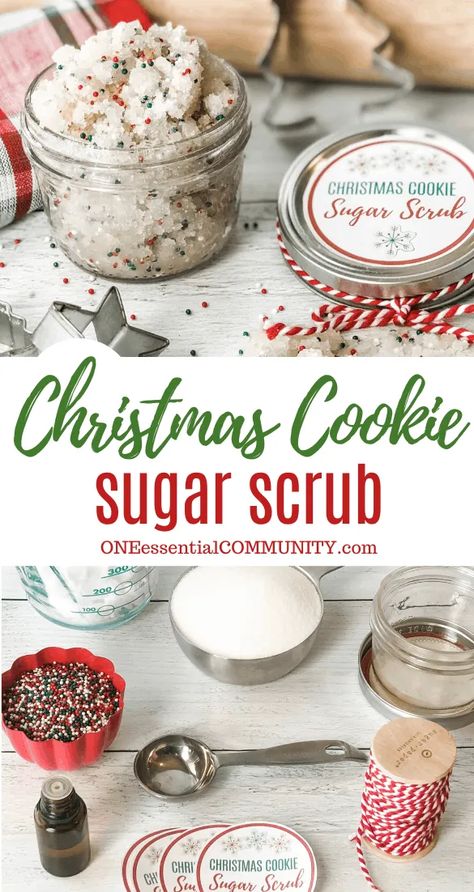 Christmas Sugar Scrubs, Sugar Scrub Homemade Recipe, Diy Christmas Cookies, Diy Sugar Scrub Recipe, Diy Body Scrub Recipes, Scrub Diy, Homemade Essential Oil, Sugar Scrub Homemade, Homemade Scrub