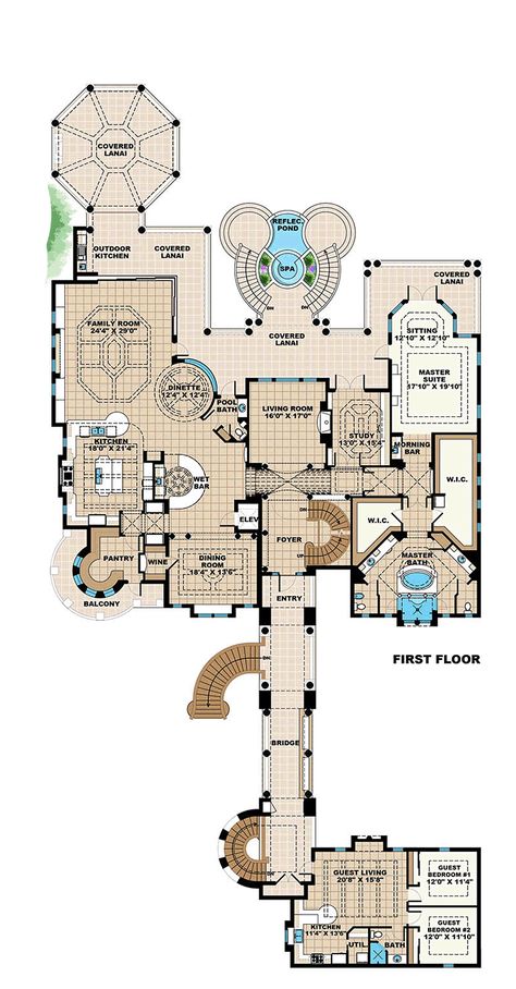 House Plan 75984 - Mediterranean Style with 8364 Sq Ft, 6 Bed, 5 Bath, 2 Half Bath | COOLhouseplans.com Lotto Numbers, Luxury Floor Plans, Wine Closet, Mediterranean House Plan, Luxury Plan, Mediterranean Style House Plans, Mansion Floor Plan, Butlers Pantry, Casas The Sims 4