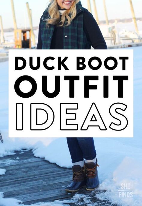 Duck boot outfit ideas Sperry Boots Outfits For Women, Cute Duck Boot Outfits, What To Wear With Duck Boots, Outfit With Duck Boots, Duck Boots With Jeans, Duck Boots Outfit Rainy Day, Sperry Boots Outfit, Duck Boot Outfit Ideas, Sperry Duck Boots Outfit