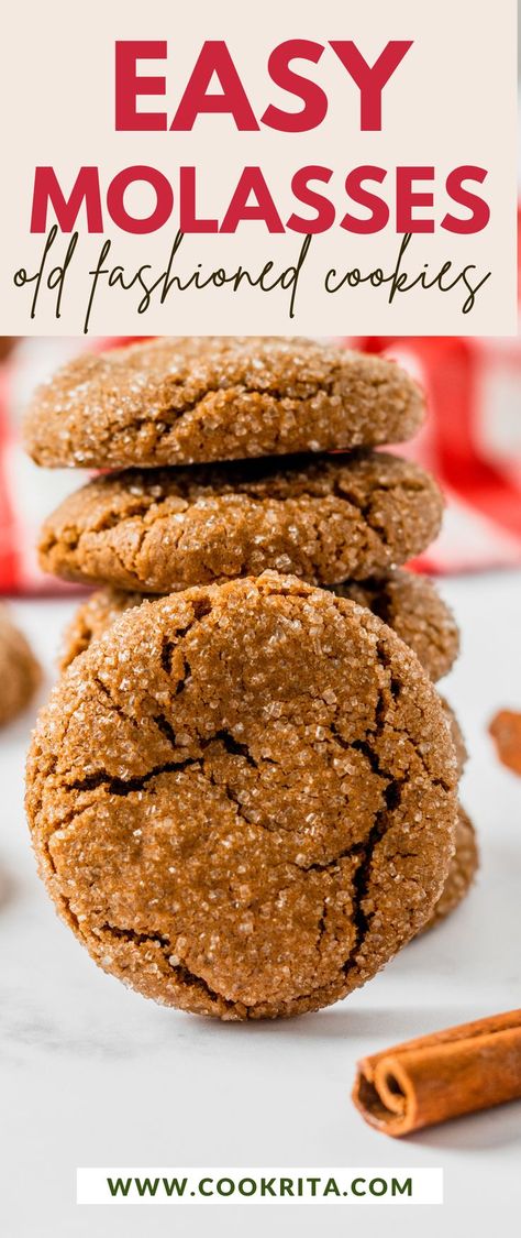 OLD FASHIONED MOLASSES COOKIES Old Fashion Molasses Cookies Soft, Old Fashioned Molasses Cookies, Soft Molasses Cookies, Molasses Recipes, Chewy Molasses Cookies, Molasses Cookies Recipe, Ginger Molasses Cookies, Molasses Cookies, Drop Cookies