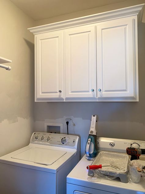 Diy Small Laundry Room Ideas Top Loader, Laundry Room Shelf Over Washer And Dryer Top Loader, Small Laundry Room Shiplap, Batton Board Laundry Room, Laundry Room Ideas Beadboard, Laundry Room Chair Rail, Laundry Room Cabinet Decor, Laundry Room With Wood Paneling, Bathroom Laundry Cabinet