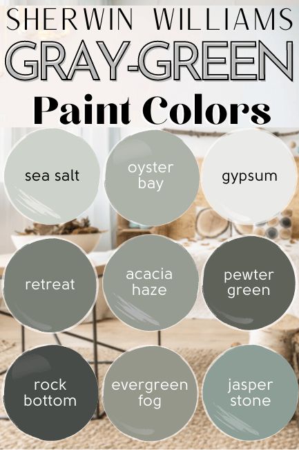 Gray Green Sherwin Williams Paint Colors, Green Toned Gray Paint Colors, New Green Paint Colors, Green Paint That Goes With Gray, Best Shades Of Green Paint Wall Colors, Green And Gray Paint Scheme, Green Grey Paint Color Sherwin Williams, Sw Grey Green Paint Colors, Grey And Green Paint Scheme