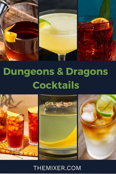 Dnd Inspired Drinks, Dragon Themed Drinks, Dnd Inspired Cocktails, Medieval Cocktails, D&d Cocktails, Dnd Themed Cocktails, Dnd Cocktail Recipes, Dungeons And Dragons Drinks, Dungeons And Dragons Cocktails