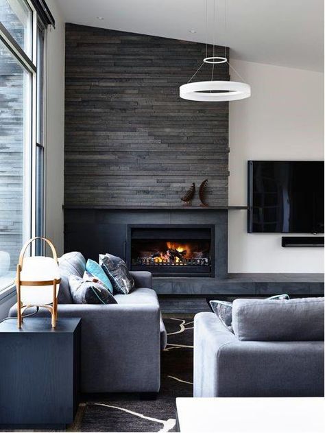 Top 70 Best Modern Fireplace Design Ideas - Luxury Interiors Raised Hearth, Furnitur Ruang Keluarga, Contemporary Fireplace, Corner Fireplace, Fireplace Remodel, Trendy Living Rooms, Home Fireplace, Fireplace Makeover, Modern Fireplace