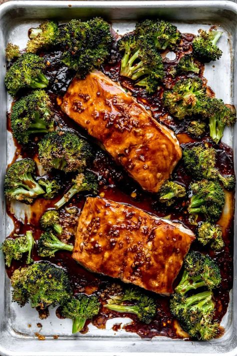 Sheet Pan Teriyaki Salmon & Broccoli-4 Passover Plates, Salmon Broccoli, Salmon Meal Prep, Salmon And Broccoli, Sheet Pan Suppers, Sheet Pan Dinners Recipes, Healthy Salmon, Teriyaki Salmon, Salmon Dinner