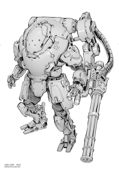 Jon Lane Robot Design Sketch, Mech Suit, Cool Robots, Arte Robot, Titanfall, Arte Cyberpunk, Power Armor, Robot Design, Robots Concept