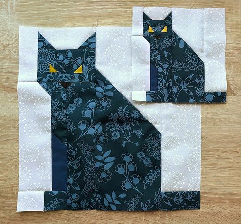 Black Cat Quilt Block, Fall Quilts Autumn Block Patterns, Cat Quilt Blocks, Cat Quilts Ideas, Cat Quilt Block Pattern Free, Fall Quilt Blocks, Fall Quilts Autumn, Halloween Quilt Blocks, Spooky Quilt