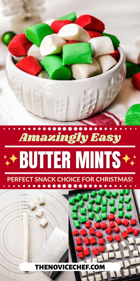 Old-fashioned Butter Mints are crisp and firm on the outside and buttery-smooth on the inside. The sweet vanilla mint flavor makes them a must-have Southern specialty for holidays, showers, and parties. Old Fashioned Peppermint Butter Mints, Christmas Butter Mints Recipe, Old Fashioned Cinnamon Candy, Christmas Mint Candy, Butter Mints Easy, Soft Christmas Butter Mints, Mint Meltaways Candy, Homemade Peppermint Candy, After Dinner Mints Recipe