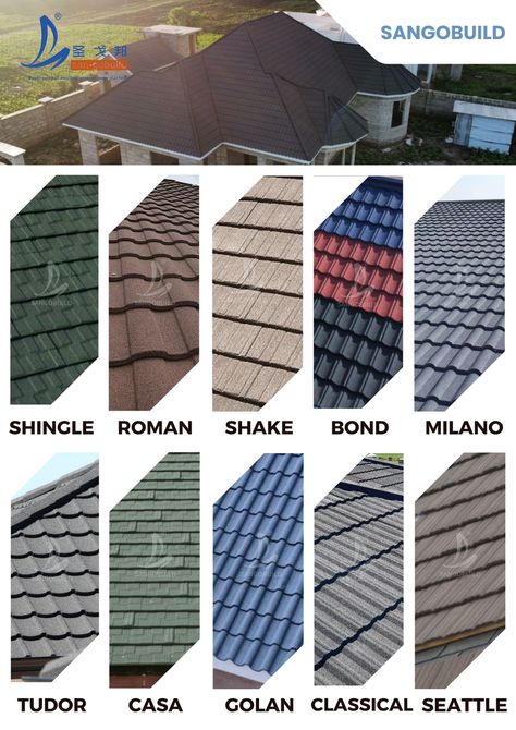 🏠Sangobuild roof tiles Roof Tiles Colors, Roof Tiles Ideas, Roof Tiles Design, Aluminum Roofing, Hotel Marketing Design, Roof Materials, Metal Roof Tiles, Types Of Roofing Materials, Sheet Metal Roofing