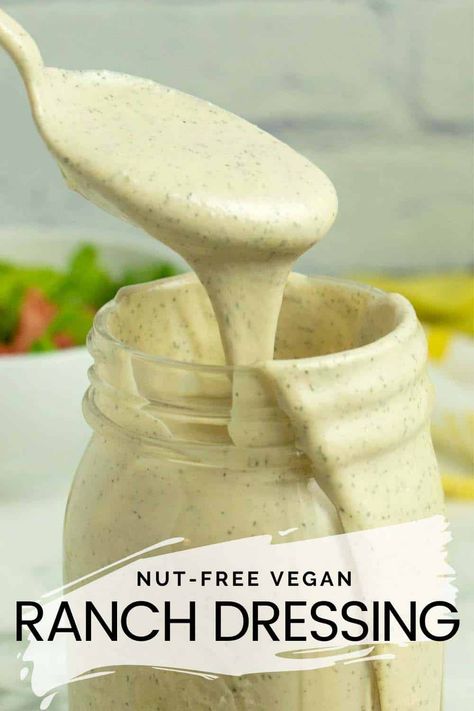 Tahini Ranch, Vegan Sauce Recipes, Vegan Ranch Dressing, Vegan Salad Dressing, Vegan Dressing, Vegan Ranch, Nut Free Recipes, Vegan Sauces, Raw Vegan Recipes