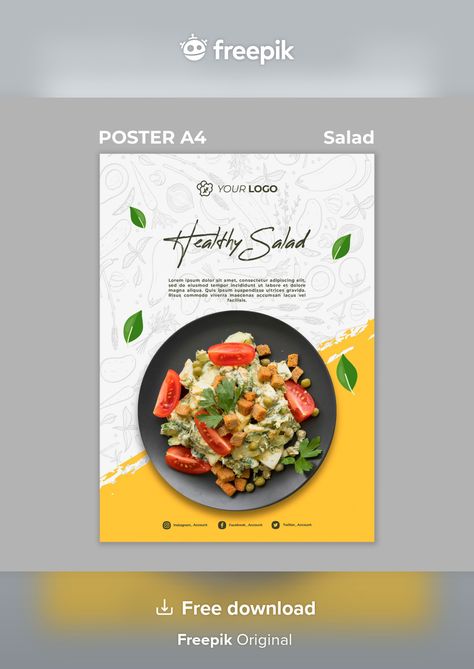 Poster for healthy salad lunch | Free Psd #Freepik #freepsd #poster #food #health #vegetables Fruits Poster Design, Salad Poster Design, Healthy Salad Lunch, Salad Branding, Healthy Food Poster, Burger Restaurant Design, Lunch Poster, Jeremiah 2911, Design Produk