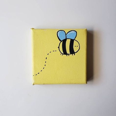 Cute Bee Painting, Easy Cute Painting Ideas On Canvas, Pretty Paintings Easy, Paint Inspo Easy, Cute Canvas Paintings Aesthetic, Mini Tela, Cute Easy Paintings, Mini Toile, Small Canvas Paintings