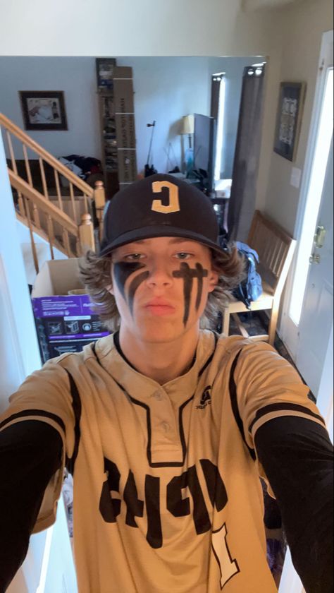 Sports Eye Black Ideas, Cool Eye Black Designs For Baseball, Baseball Face Paint Black, Eyeblack Ideas For Baseball, Eye Black For Football Games, Eye Black Football Game, Batman Eyeblack Softball, Eye Black Inspo Sports, Football Face Paint Ideas For Boys