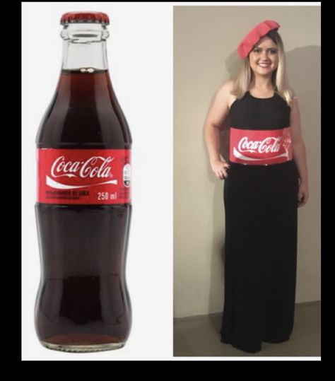 Ideas For Maskembal, Coke Cola Costume Halloween, Coke Bottle Halloween Costume, Coca Cola Halloween Costume, Coca Cola Costume, Easy Halloween Costumes For Work, Coca Cola Outfit, Coke Costume, Halloween Costume For Work