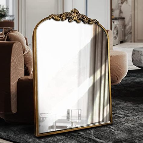 Amazon.com: WAMIRRO Arched Mirror,Gold Traditional Vintage Ornate Baroque Mirror,Antique Brass Mirror for Entryway/Fireplace/Living Room/Hallway/Bathroom.36“X24“ Gold : Home & Kitchen French Country Mirror, Country Mirror, Antique Brass Mirror, French Country Mirrors, Traditional Entryway, Parisian Home Decor, Baroque Mirror, Golden Mirror, Mirror Antique