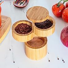 Totally Bamboo Triple Salt Cellar, 3 Tier Bamboo Kitchen Salt and Pepper Storage Box with Magnetic Swivel Lids Jars For Kitchen Storage, Spice Holder, Salt Pig, Salt Box, Spice Storage, Spice Containers, Spice Box, Condiment Holder, Kitchen Spices