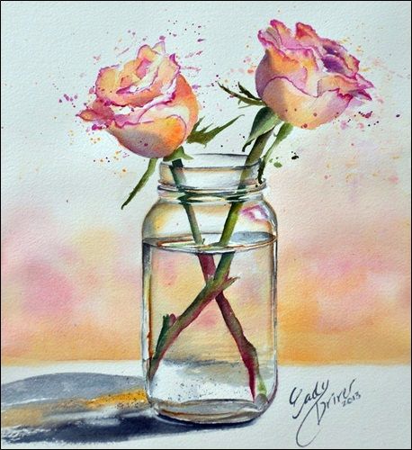 Watercolour Ideas, Water Paint, Watercolour Flowers, Small Canvas Paintings, Watercolor Paintings For Beginners, Diy Watercolor Painting, Watercolor Projects, Jelly Jars, Watercolor Painting Techniques