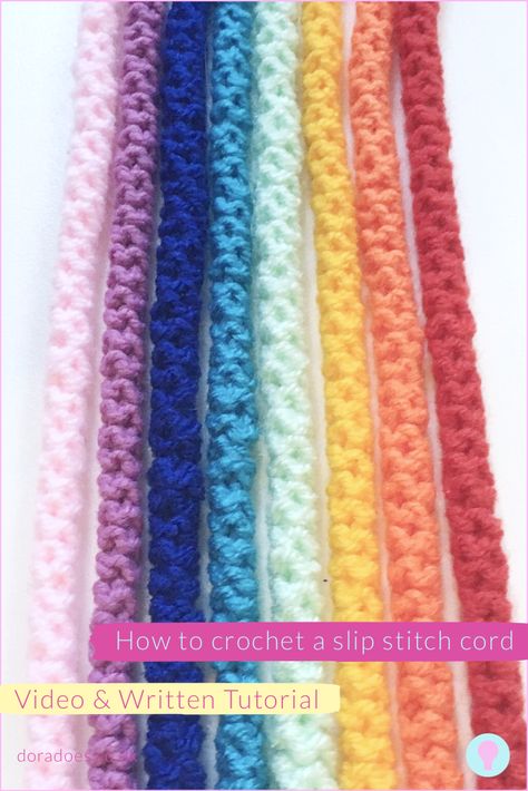 Crochet Cord Pattern Free, Crochet An Icord, Crochet Rope Stitch, Crochet Cord Bracelet Free Pattern, I Cord Necklace, Crochet Tie Backs, How To Crochet An Icord, Crochet I Cord Tutorial Free Pattern, Crochet Rope Cords Free Pattern