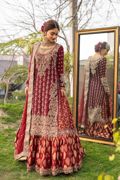 Maroon Nikah Dress, Red Garara Dress Pakistani Bridal, Red Gharara Bridal, Barat Bridal Dress Pakistani, Barat Dress For Bride, Red Bridal Lehenga Pakistani, Bridal Dresses Pakistani, Barat Dress, Bridal 2024