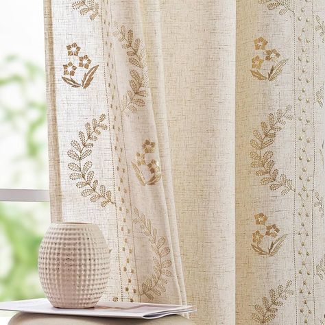 Boho Sliding Door Curtains, Window Curtains Design Living Rooms, Bedroom Curtains Short Window, Cute Amazon Curtains, Earthy Living Room Curtains, Curtains For Boho Bedroom, Cottage Style Curtains Living Room, Magnolia Curtains Joanna Gaines, Patterned Curtains Dining Room