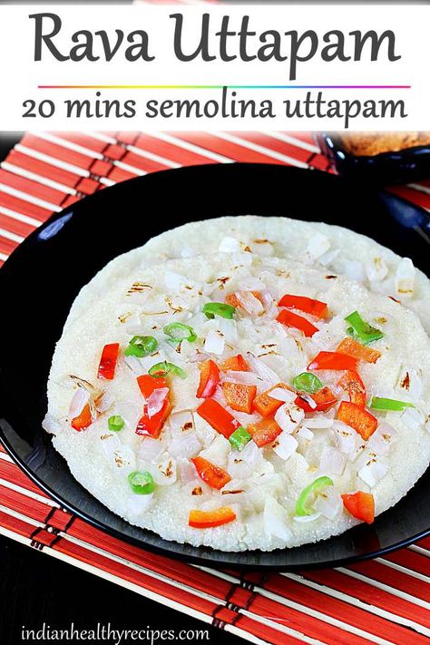 Rava uttapam or semolina uttapam are a delicious, easy & instant breakfast made with semolina & veggies. #ravauttapam #uttapam  via @swasthi Rava Uttapam Recipe, Healthy Indian Breakfast, Malay Recipes, Uttapam Recipe, Indian Breakfast Recipes, Ramadan Recipe, Instant Breakfast Recipe, Khana Khazana, Andhra Recipes