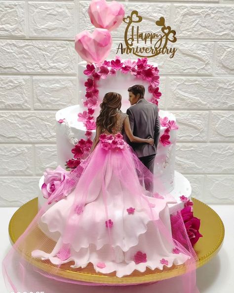 Birthday Wedding Cake, Anniversary Couple Cake Design, Engagement Cake Designs Couple, Anniversary Cake For Couple, Pink Anniversary Cake, Cake Designs For Couples, Couple Cake Anniversary, Cake Design For Engagement, Roka Cake Designs