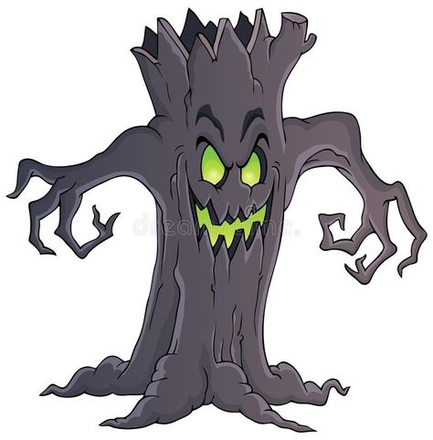 Spooky tree theme image 1 vector illustration Scarecrow Drawing, Haunted Tree, Halloween Party Poster, Castle Illustration, Scary Eyes, Spooky Tree, Tree Theme, Cartoon Trees, Casa Halloween