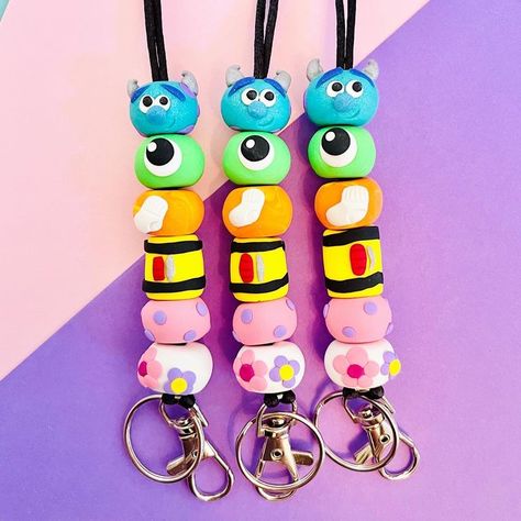 We have a 23-19! This lanyard is inspired by Disney's Monster's Inc.! Polymer Clay Accessories, Clay Accessories, Custom Lanyards, Monster Inc, Kids Clay, Polymer Beads, Teacher Lanyard, Beaded Lanyards, Beaded Crafts