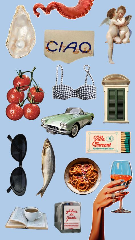 Italian Summer #collage #summer #italy #summercollage #background #iphonebackground Los Angeles Trip, Vintage Italian Posters, Italian Wallpaper, Summer Collage, Cocktail Photography, Summer Illustration, Scrapbook Materials, Flower Packaging, Vintage Italy