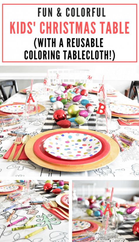 Kids Table Christmas, Kids Christmas Table, Kids Table Decorations, Easy Kids Christmas, Kids Holiday Decor, Hosting Christmas Dinner, Christmas Party Crafts, Christmas Party Table, Christmas Table Setting