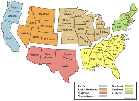 the United States of America - America - USA - regions. How To Read A Map, United States Regions, Mental Map, States And Capitals, Teaching Geography, 5th Grade Social Studies, Homeschool Geography, Homeschool Social Studies, Homeschool History